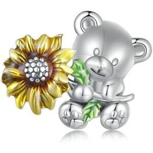 Bear Flower 925 Sterling Silver Charms for Necklace Pendant Charms